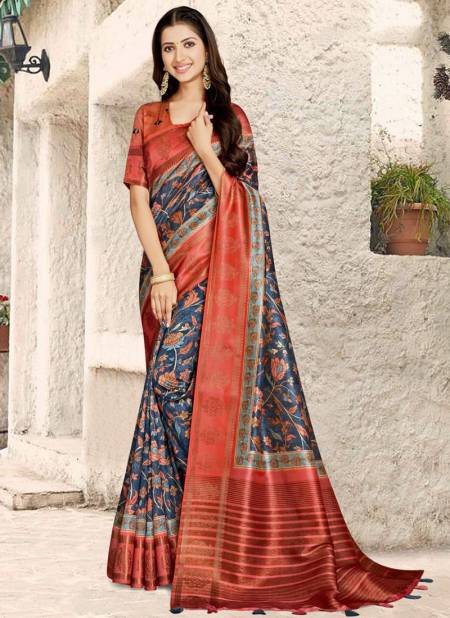 Red And Blue Colour Mintorsi Charming New Latest Designer Printed Tusser Banarasi weave Saree Collection 27602